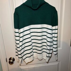 Kirunbo turtleneck Green and White Striped Sweater large
